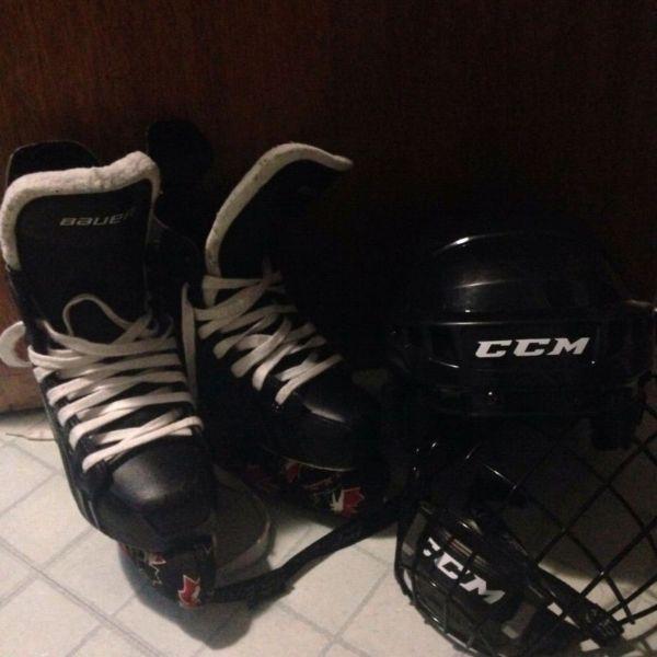 Hockey Skates and Certified Hockey Helmet