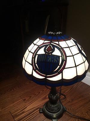Stained glass Edmonton Oilers table lamp