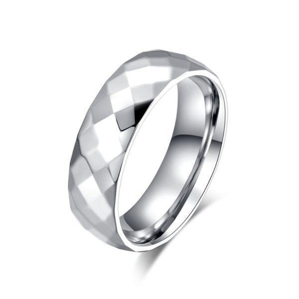 Unisex 6mm wide Diamond Cut Stainless Steel Ring (Band) - Size 9