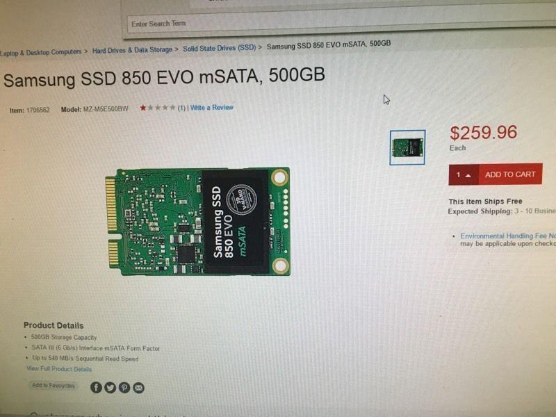 Moving sale- Samsung SSD 850 EVO mSATA, 500 GB