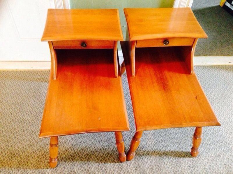 Pair of Heavy Solid Maple End / Bedside Tables with Drawers
