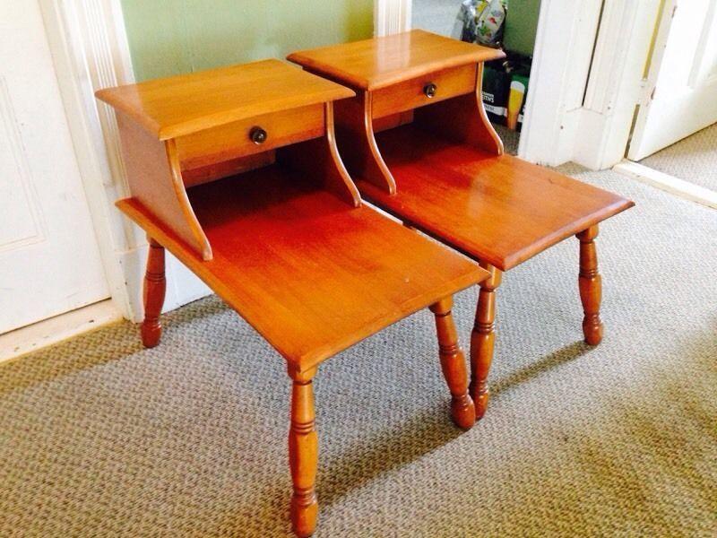 Pair of Heavy Solid Maple End / Bedside Tables with Drawers