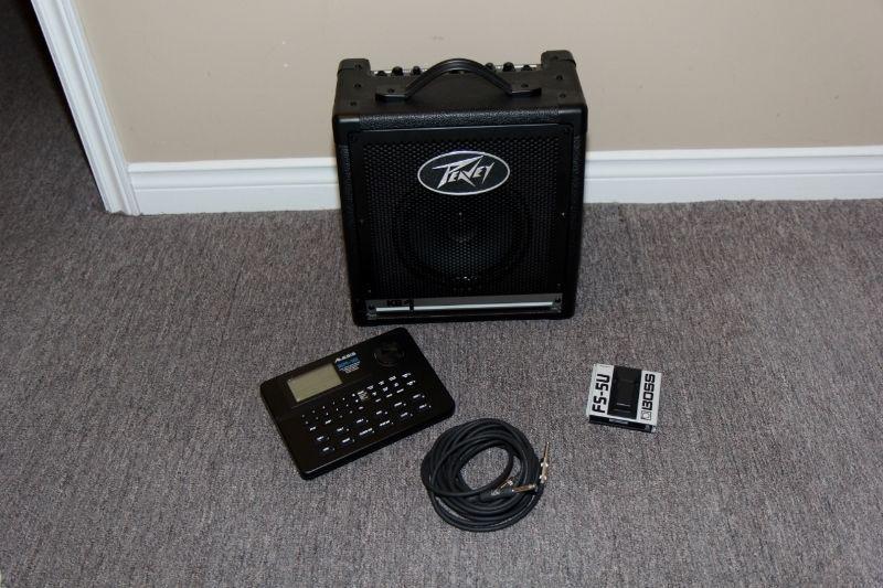 Alesis Drum Machine, Peavy Amp, Boss Foot Switch and 2 Cables