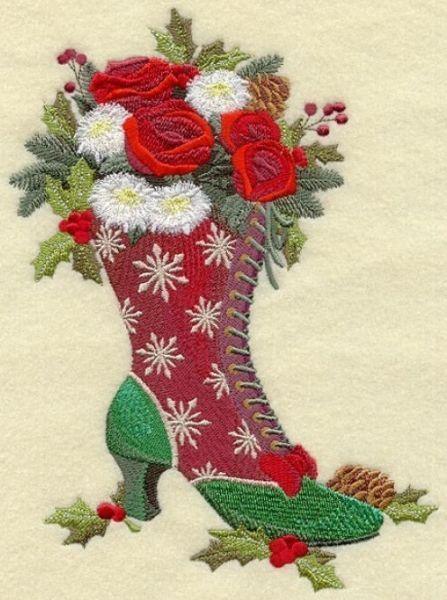 Mrs. Claus' Boot Bouquet Embroidered Block