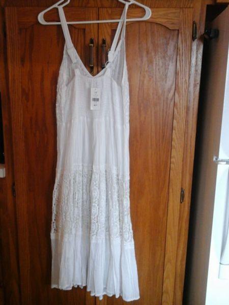 past knee length, white sun dress