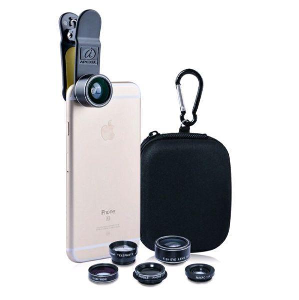 APEXEL Universal Clip 5 in 1 Camera Lens Kit for iPhone Samsung