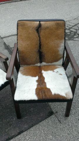 cow hide mid century chairs salvaged console design store sale