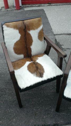 cow hide mid century chairs salvaged console design store sale