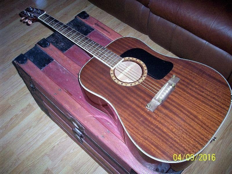 washburn mahogany dreadnought acoustic guitar and soft case