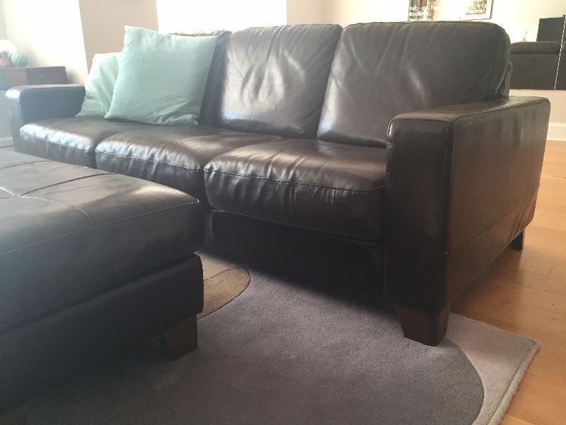 Brown Leather Sofa 7' with Matching Ottoman