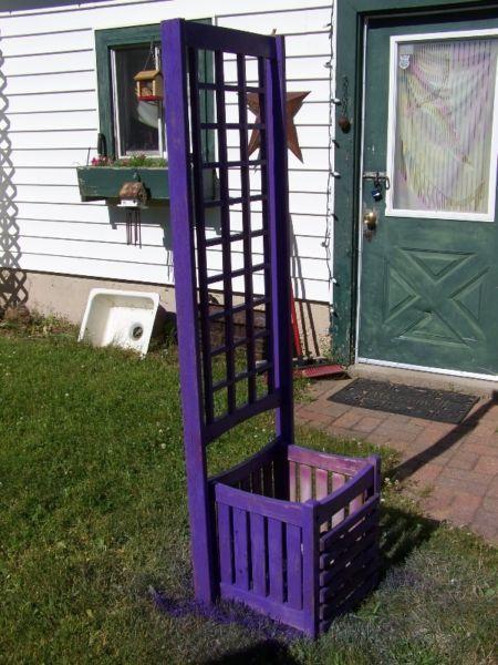 Great Old Painted Purple Wood Planter and Trellis
