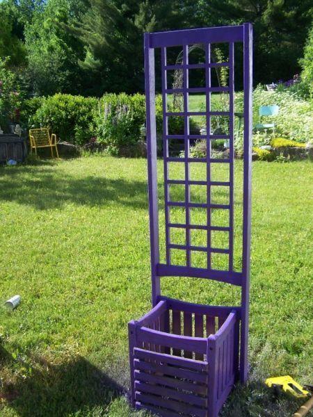 Great Old Painted Purple Wood Planter and Trellis