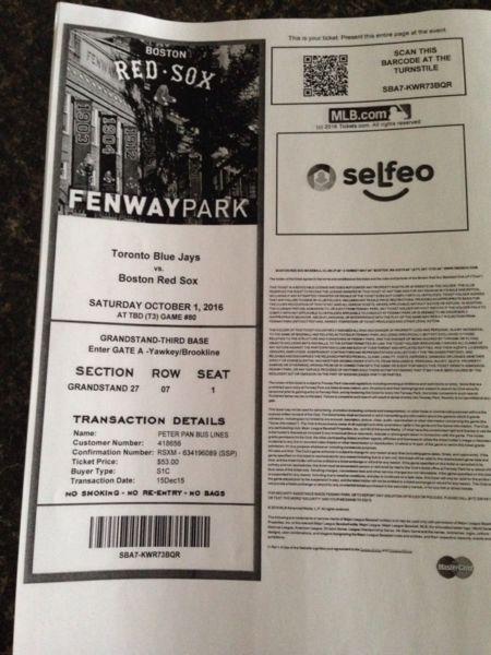 Toronto Blue Jays at Boston Red Sox in Fenway Oct 1st