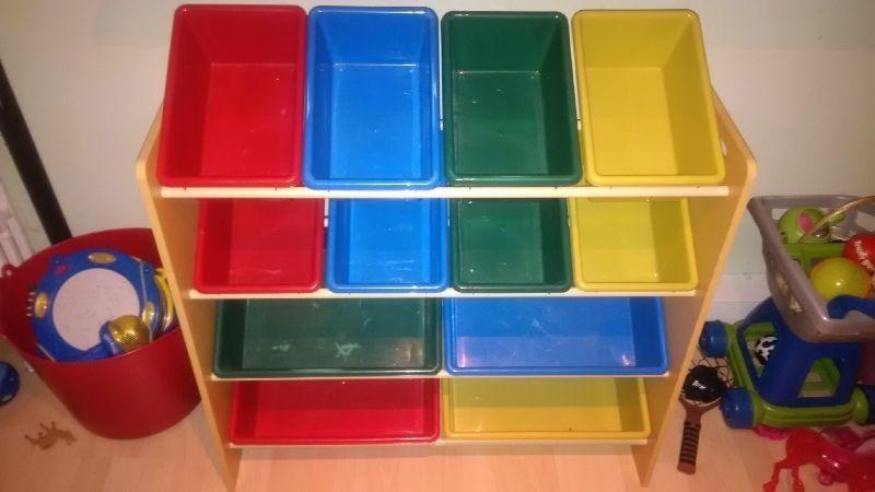 Multi colour toy bin rack