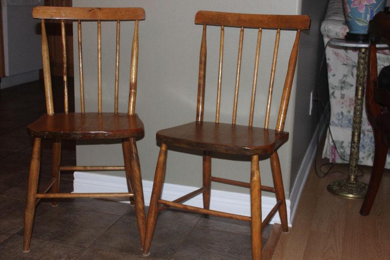 2 Antique Hardwood Sturdy Kitchen Chairs