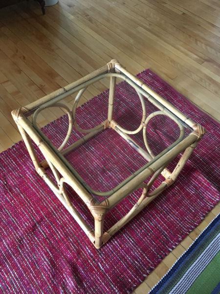Rattan table with glass top