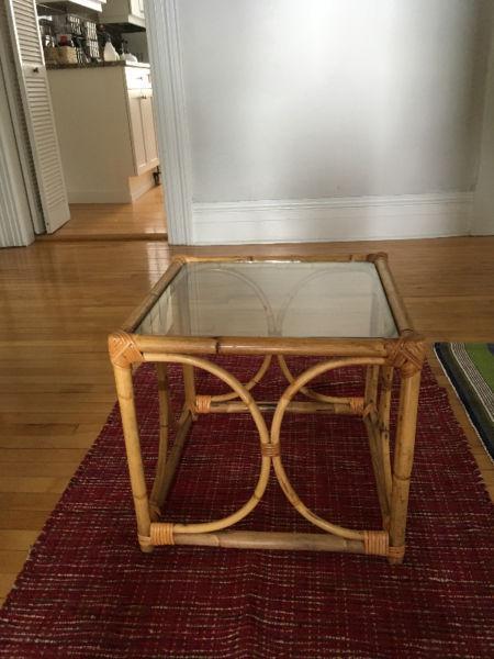 Rattan table with glass top