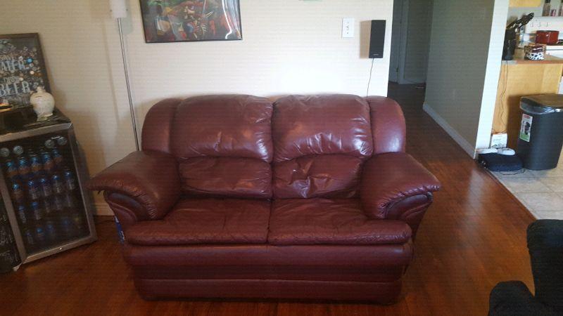 Red leather Loveseat
