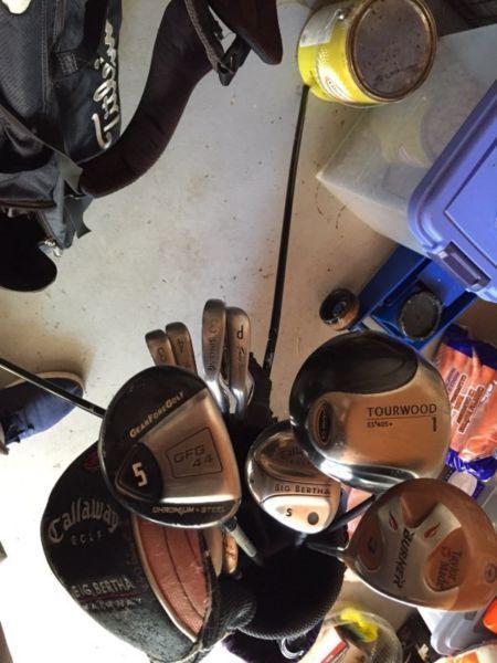 Golf Clubs + 2 bags. Big berthas, burners, assorted. $75