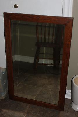 Large Antique Oak Mirror with Bevelled Glass