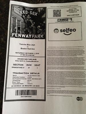 Blue Jays vs Boston Red Sox tickets - in Fenway Oct 1st