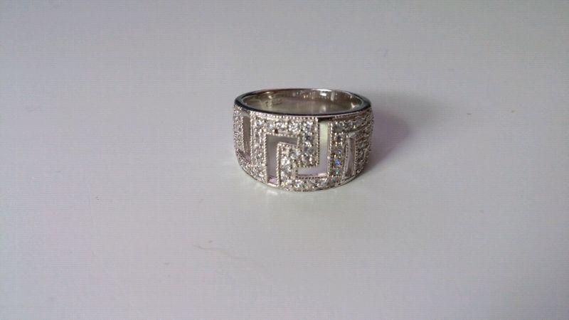 Sterling Silver Versace Greek keys style Ring with Cubic Zircons