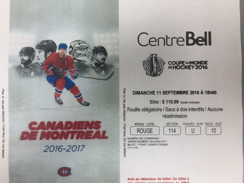 World Cup of Hockey 2 tickets in Reds
