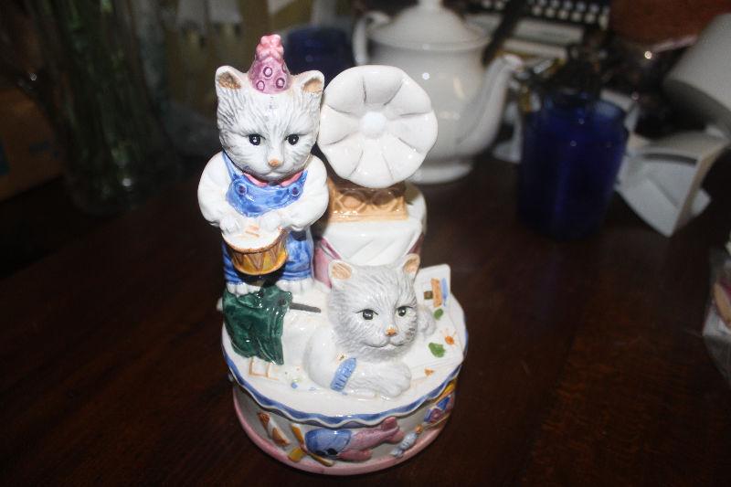 Music Box Rotating Cat Figurine