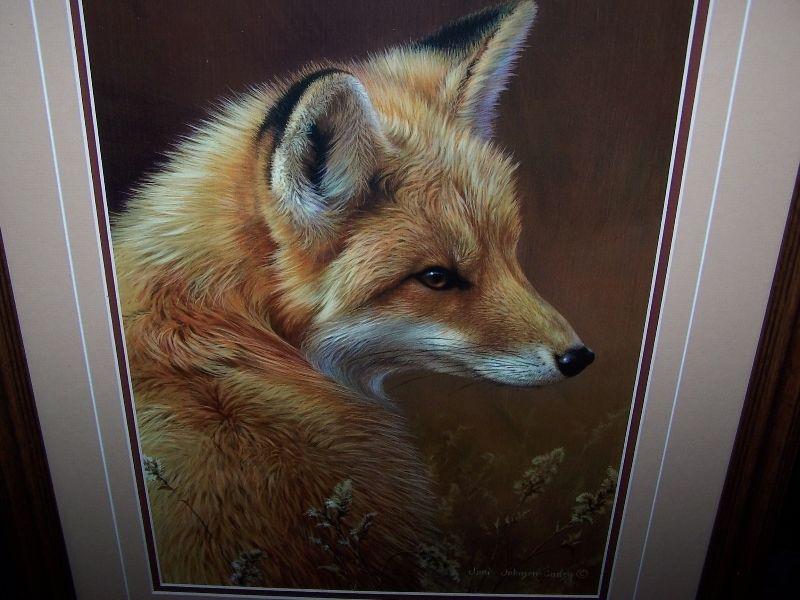 CURIOUS RED FOX FRAMED PRINT SIGNED BY JONI JOHNSON-GODSY