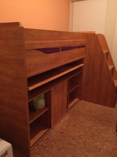 Loft Bed with Desk, bookshelf, dresser and stairs
