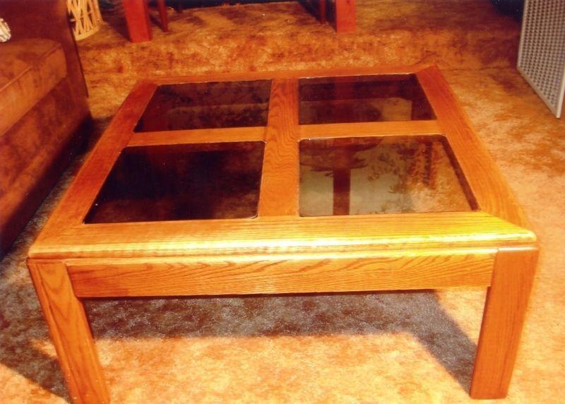 Oak and glass square coffee table