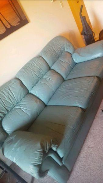 Mint green leather couch