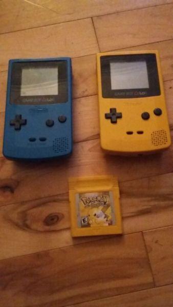 Teal & yellow Gameboy color and pokemon yellow