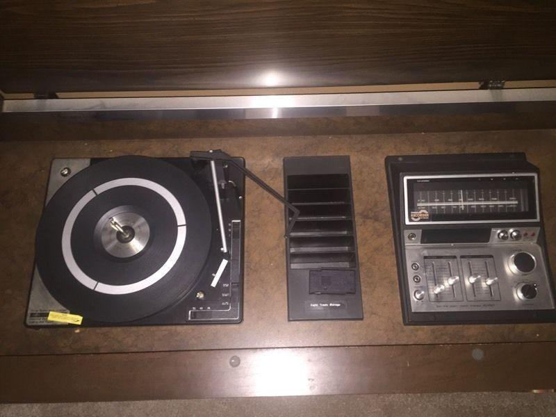 Vintage Stereo, Record and 8-track Player in Console