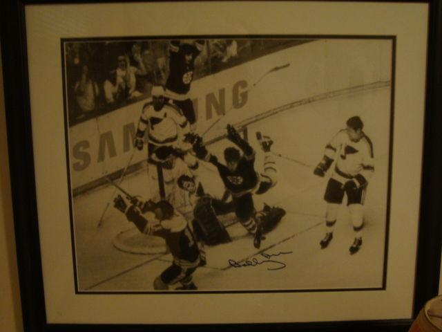 Bobby Orr framed/autographed photo (The Goal)