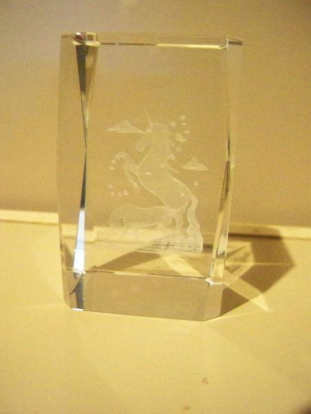 GLASS-ETCHED WITH A UNICORN-NEW