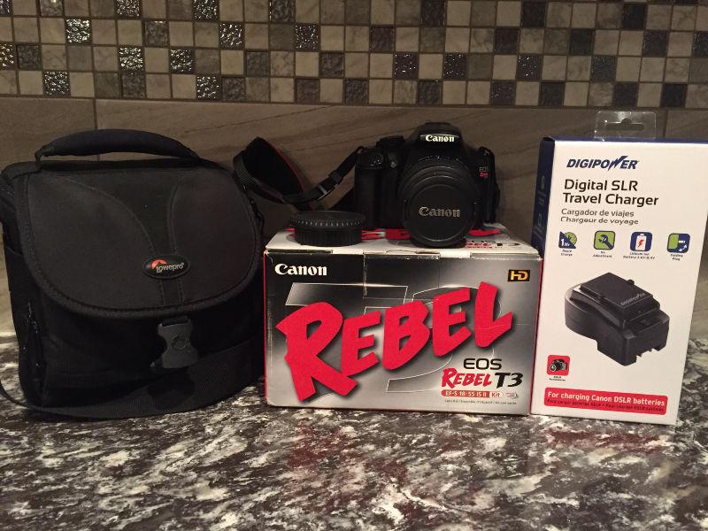 Rebel T3 with Lens kit, camera bag and charger