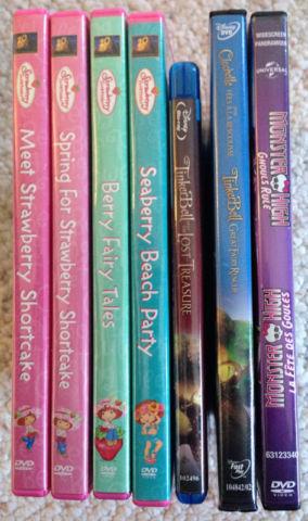 Monster High, Tinkerbell, Strawberry Shortcake DVDs(7)
