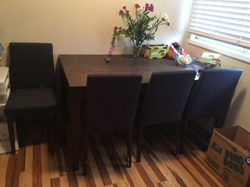 Dining table + 4 dining chairs $80 firm. beat up set
