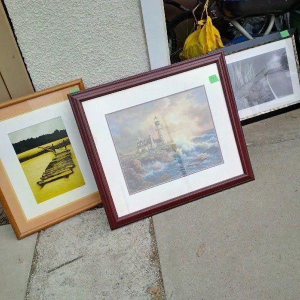 Framed pictures, empty frames