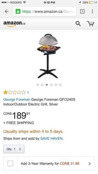 Price Reduced-Moving - George Foreman Indoor/Outdoor Grill