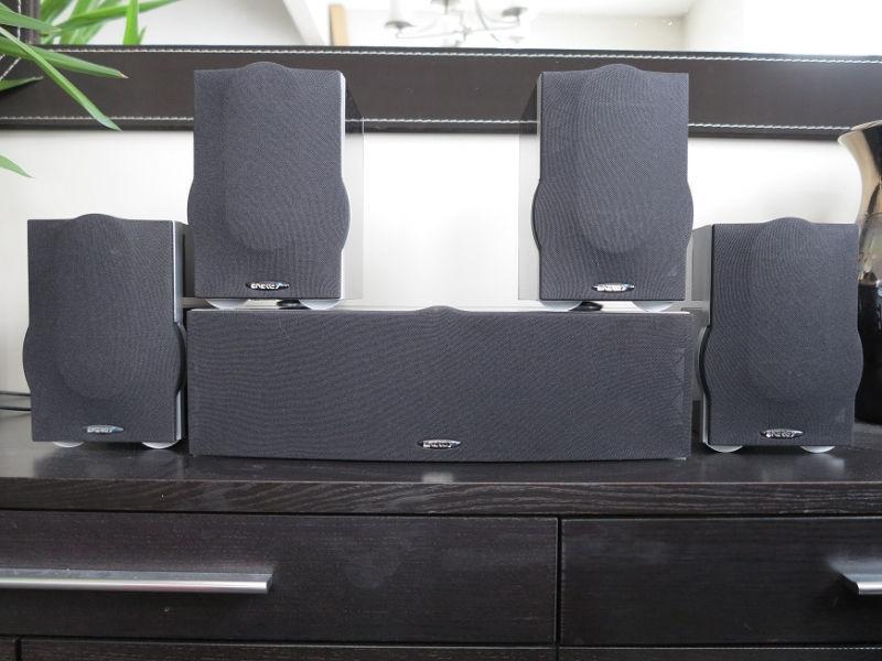 ♫ Energy Encore home theatre speakers (5) with factory stands ♫