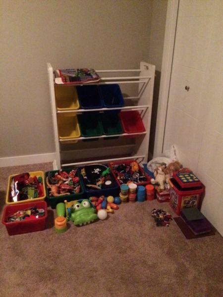 Toys and toy shelf/bins