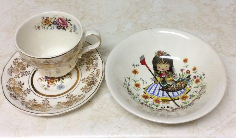 Alfred Meakin - Golden Posy cup/saucer & Old Foley child bowl