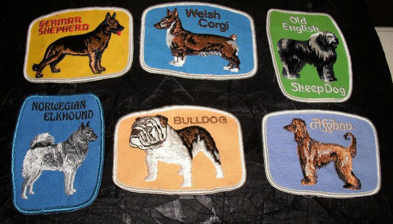 SIX GREAT LOOKING 1970'S EMBROIDERED DOG CRESTS $60
