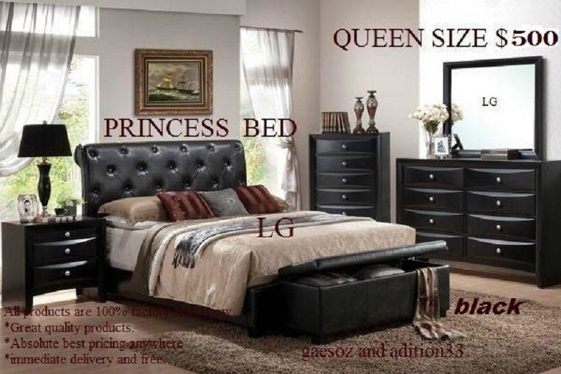 GORGEOUS BRAND NEW BLACK OR WHITE/QUEEN BED WITH FRAME & MATTRES