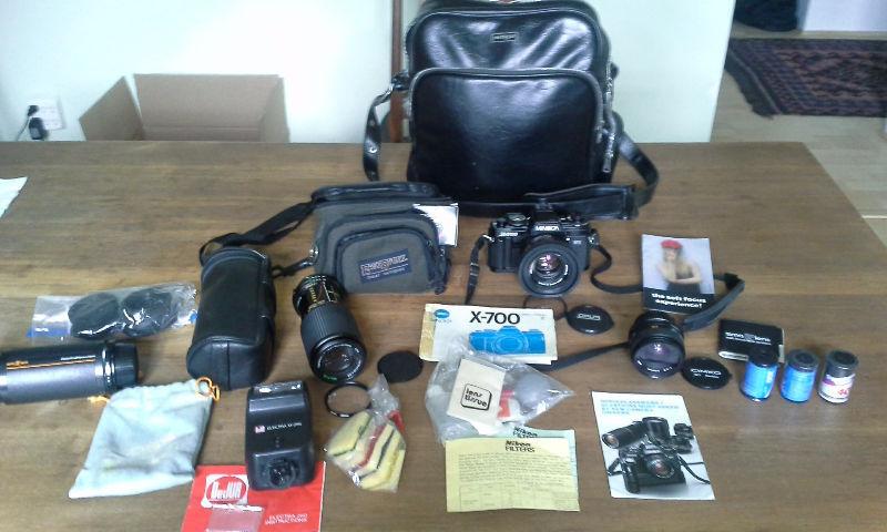 Minolta x-700 camera kit with lenses, flash, filters and cases