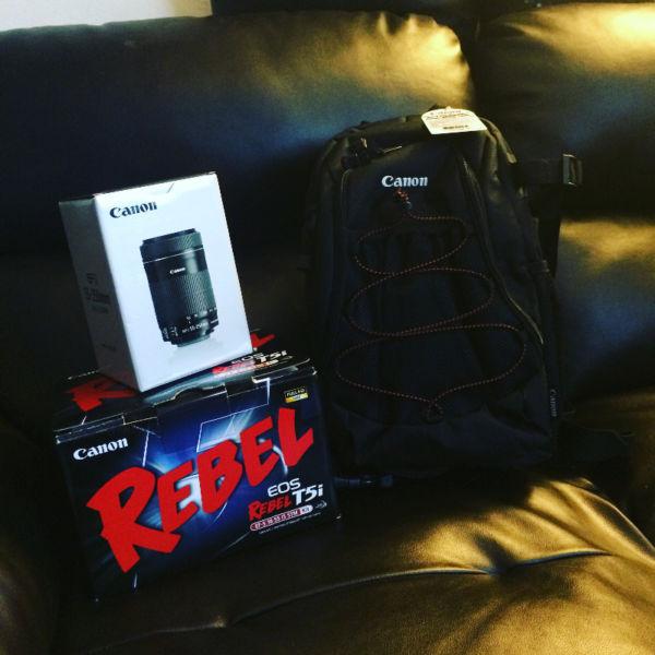Canon rebel T5i kit with extra lens and bag