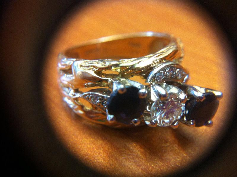 Ladies' blue sapphire and diamond designer ring