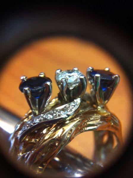 Ladies' blue sapphire and diamond designer ring